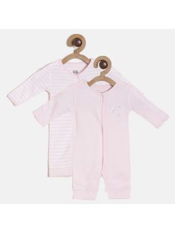MINI KLUB - Knit New Born And Baby Girls Pink Stripes Rompers (Pack of 2)