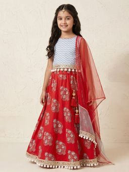 PSPeaches - Sky Blue Print Lehenga and Choli With Dupatta