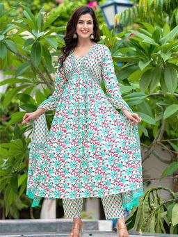 Aravalii - White Floral Print Kurta with Pant & Dupatta (Set of 3)