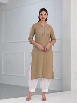 Aravalii - Khakhi Cotton Slub Kurta