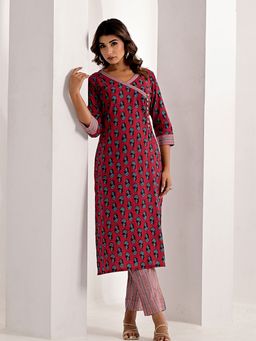 Aravalii - Red Crimson Printed Floral Kurta with Pant (Set of 2)