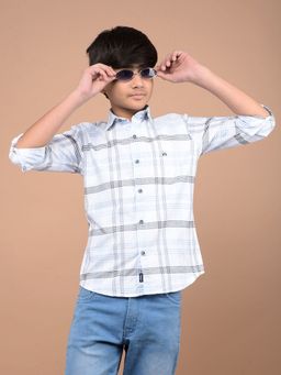 CRIMSOUNE CLUB - Boy's White Checked 100% Cotton Shirt