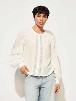 ONLY - Women White Embroidered Shirt