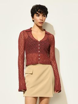ONLY - Women Maroon Textured Shirt