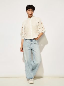 ONLY - Women White Embroidered Shirt