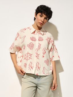 ONLY - Women Cream Printed Shirt