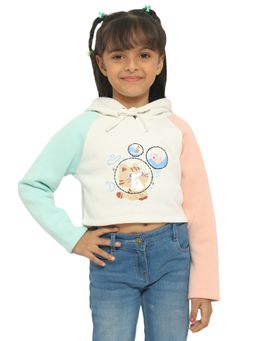 Nautinati - Girls White Printed Hoodie