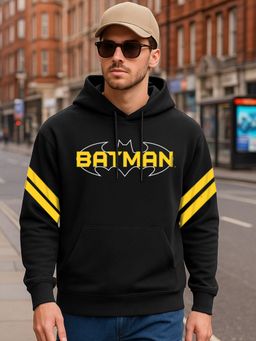 Bewakoof - Official DC Men's Black Batman Graphic Printed Oversized Hoodies