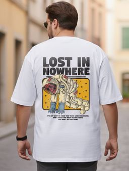 Bewakoof - Men's White Lost In Nowhere Graphic Printed Oversized Plus Size T-shirt