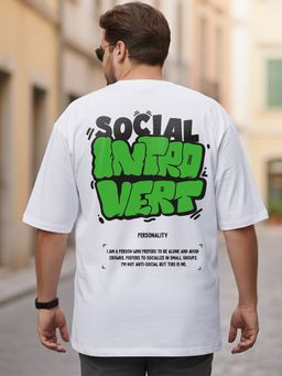 Bewakoof - Men's White Introvert Graphic Printed Oversized Plus Size T-shirt