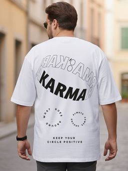 Bewakoof - Men's White Karma Circles Graphic Printed Oversized Plus Size T-shirt