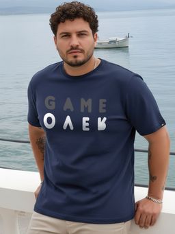 Bewakoof - Men's Blue Game Over Minimal Graphic Printed Plus Size T-shirt