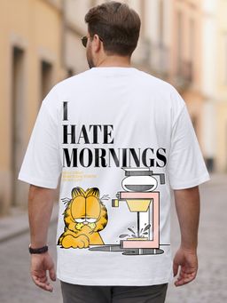 Bewakoof - Official Garfield Men's White Graphic Printed Oversized Plus Size T-shirt