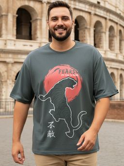 Bewakoof - Heavy Duty 1.0 Men's Grey Fearsome Graphic Printed Oversized Plus Size T-shirt
