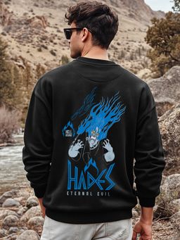 Bewakoof - Official Disney Men's Black Hell Bound Graphic Printed Oversized Sweatshirt