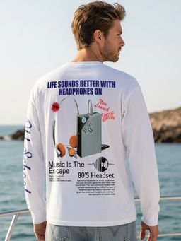 Bewakoof - Men's White Headphone Graphic Printed Oversized T-shirt
