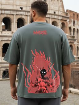 Bewakoof - Men's Grey Immortal Graphic Printed Oversized Plus Size T-shirt