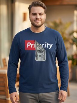 Bewakoof - Men's Navy Blue Priority Graphic Printed Plus Size T-shirt