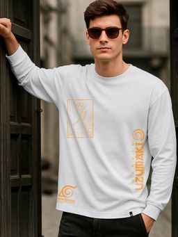 Bewakoof - Men's White Rasengan Graphic Printed Oversized T-shirt