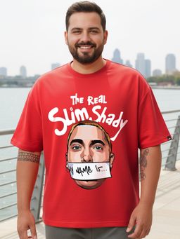 Bewakoof - Men's Red Real Slim Shady Graphic Printed Oversized Plus Size T-shirt