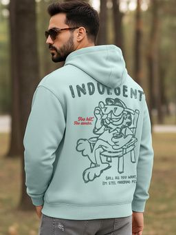 Bewakoof - Garfield Men Surf Spray Green Graphic Printed Oversized Hoodie
