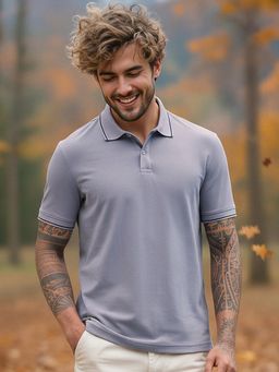 Bewakoof - Men Lavender Solid Regular Fit Polo T-Shirt