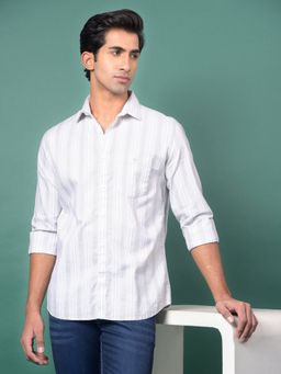 CRIMSOUNE CLUB - Men's White Vertical Stripes 100% Cotton Shirt