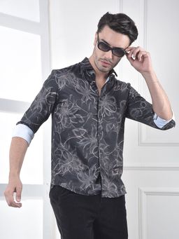 CRIMSOUNE CLUB - Men's Black Floral Print Shirt