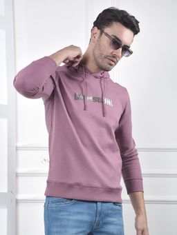 CRIMSOUNE CLUB - Men's Pink Embellished Hooded Neck Sweatshirt