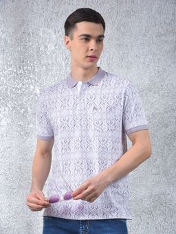 CRIMSOUNE CLUB - Men's Purple Printed Polo Neck T-Shirt