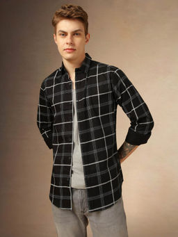 Dennis Lingo - Men Slim Fit Cotton Full Sleeves Windowpane Checks Casual Shirt