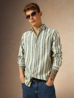 Dennis Lingo - Polycotton Striped Short Sleeves Regular Fit Men Shirt
