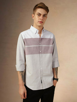 Dennis Lingo - Full Sleeve Button Down Collar Stripes Regular Fit Men Shirt