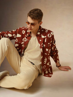 Dennis Lingo - Full Sleeve Spread Collar Abstract Print Relaxed Fit Men Shirt