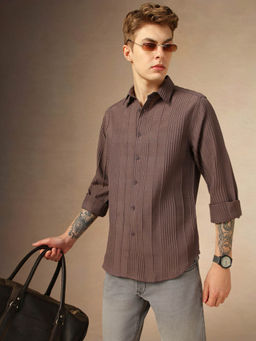 Dennis Lingo - Men Relaxed Fit Polyester Full Sleeves Solid Textured Casual Shirt