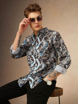 Dennis Lingo - Men Regular Fit Cotton Full Sleeves Ethinc Print Casual Shirt