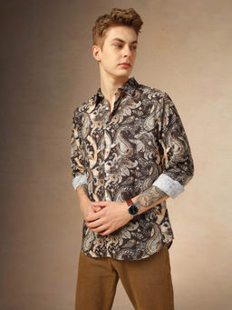 Dennis Lingo - Men Regular Fit Cotton Full Sleeves Ethinc Print Casual Shirt