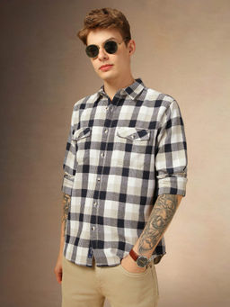 Dennis Lingo - Men Relaxed Fit Cotton Full Sleeves Checks Casual Shirt
