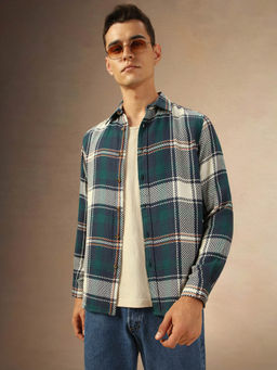 Dennis Lingo - Men Cotton Checks Full Sleeves Spread Collar Flannel Shirt Shirt