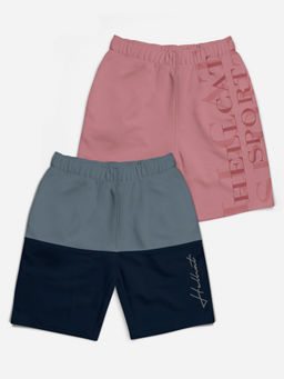 HELLCAT - Grey & Pink Colorblock Mid Rise Shorts for Girls (Pack of 2)
