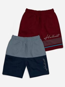HELLCAT - Grey & Burgundy Colorblock Mid Rise Shorts for Girls (Pack of 2)
