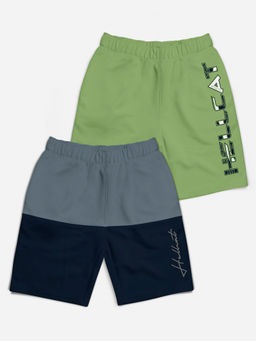 HELLCAT - Grey & Jade Green Colorblock Mid Rise Shorts for Girls (Pack of 2)