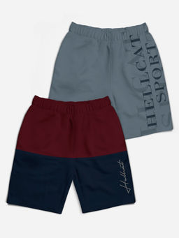 HELLCAT - Burgundy & Dark Grey Colorblock Mid Rise Shorts for Girls (Pack of 2)