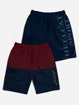 HELLCAT - Burgundy & Navy Blue Colorblock Mid Rise Shorts for Girls (Pack of 2)