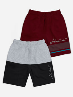 HELLCAT - Grey Melange & Burgundy Colorblock Mid Rise Shorts for Girls (Pack of 2)