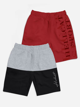 HELLCAT - Grey Melange & Maroon Colorblock Mid Rise Shorts for Girls (Pack of 2)