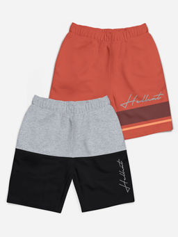 HELLCAT - Grey Melange & Orange Colorblock Mid Rise Shorts for Girls (Pack of 2)