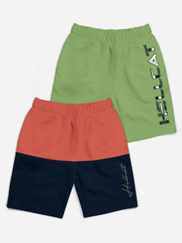 HELLCAT - Saffron & Jade Green Colorblock Mid Rise Shorts for Girls (Pack of 2)