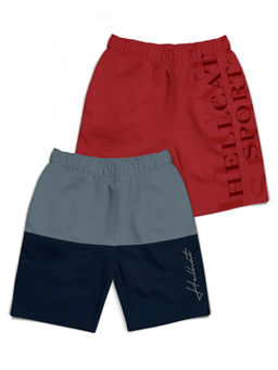HELLCAT - Grey & Maroon Colorblock Mid Rise Shorts for Boys (Pack of 2)