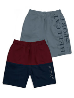 HELLCAT - Burgundy & Dark Grey Colorblock Mid Rise Shorts for Boys (Pack of 2)